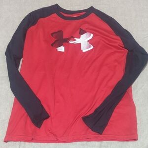 Under Armour Kids Red Black Long Sleeve Tee Youth L Like New